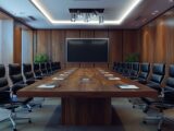 Moderner Konferenzraum mit langem Holztisch und Lederstühlen in Düsseldorf für Business-Meetings